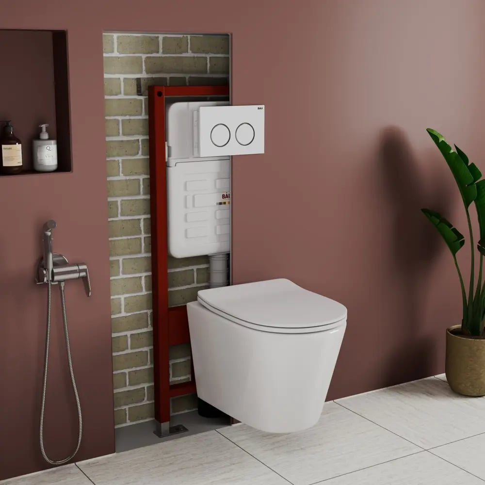 Комплект Bauedge BAU 6 в 1: усиленная инсталляция BAU IDEAL, унитаз подвесной безободковый Bau Nimb Hurricane смыв торнадо, быстросъемное тонкое сиденье дюропласт микролифт, клавиша BAU Round, белый/хром E458103-BK0001-HQ-E00116