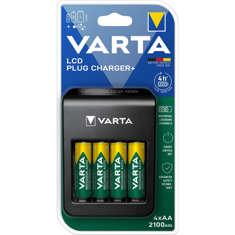Изображение товара Зарядное устройство Varta LCD Plug Charger+ для AA/AAA с 4 аккумуляторами 2100mAh