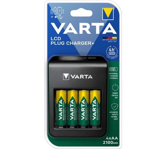 Изображение товара Зарядное устройство Varta LCD Plug Charger+ incl. 4 x AA 2100mAh 57687101441 RPL00617