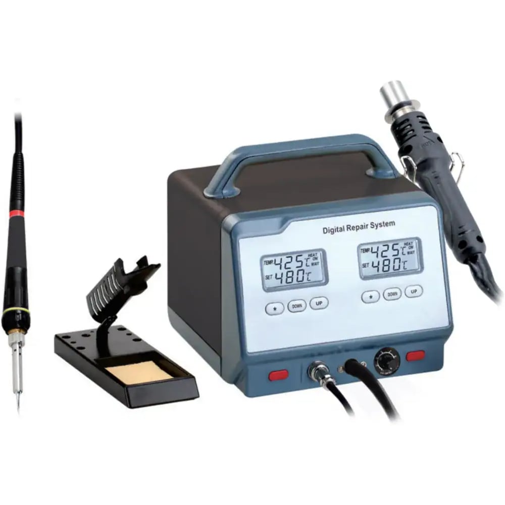 Изображение товара Паяльная станция цифровая двухканальная Zhongdi ZD-8912 паяльник 60Вт, фен 24л/мин, 4 насадки, LED-индикация, антистатическая защита 89-1222 00-00017230