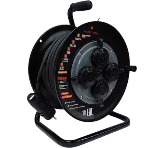 Изображение товара Удлинитель силовой ТОРЭЛЕКТРО серии ВОЛЬТПРОМ КГ 2х2,5 40м, на пластиковой катушке, без заземления, IP44 ВП1104