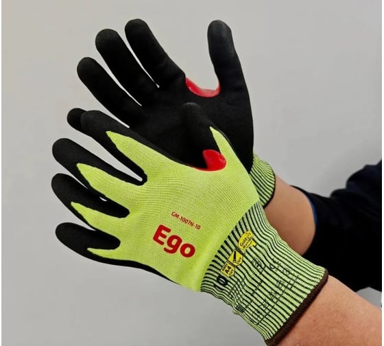 Изображение товара Перчатки из нейлона с усилением большого пальца GOLD MANIBUS Ego c нитями HPPE Cut Level D покрытие песоч всп нитр р.10 (XL) GM-1007N-10