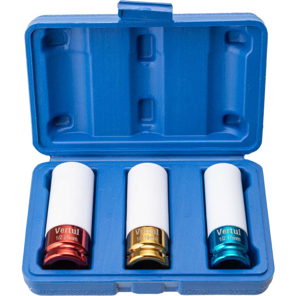 Изображение товара Набор ударных головок VERTUL для колесных дисков 3 предмета 17, 19, 21 мм. 1/2 VR82203