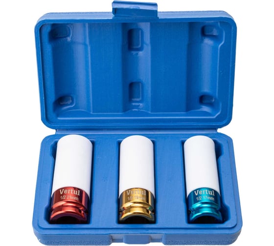 Изображение товара Набор ударных головок VERTUL для колесных дисков 3 предмета 17, 19, 21 мм. 1/2 VR82203
