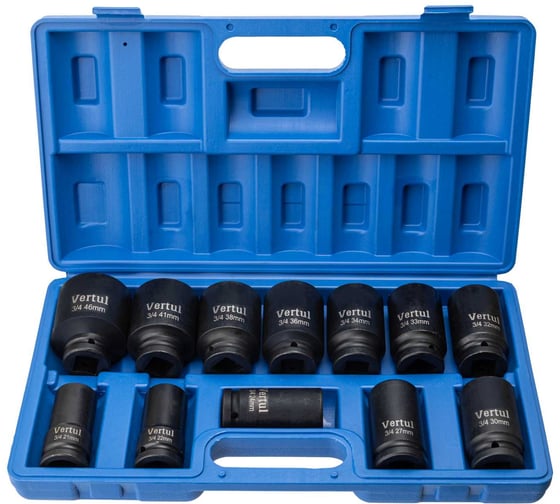 Изображение товара Набор ударных головок VERTUL глубоких 3/4 12 предметов 21-46 мм VR84512