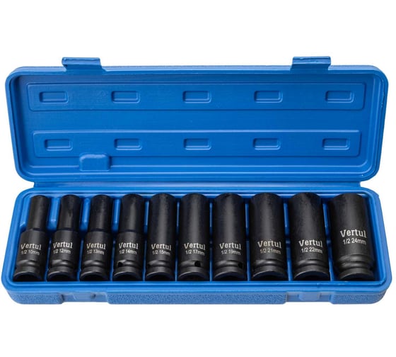 Изображение товара Набор ударных головок VERTUL удлиненных 1/2 10 предметов 10-24 мм VR84210