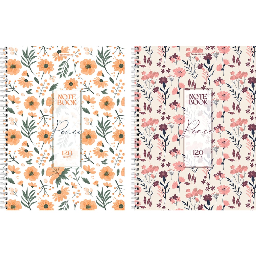 Изображение товара Бизнес-тетрадь BRAUBERG А4 120л. гребень, клетка, матовая ламинация, Цветочный паттерн, 405646