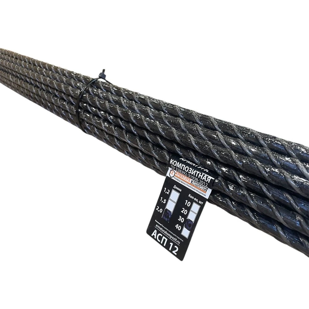 Изображение товара Арматура Композит АСП-12 прут по 2 м, 12 мм, стекловолокно