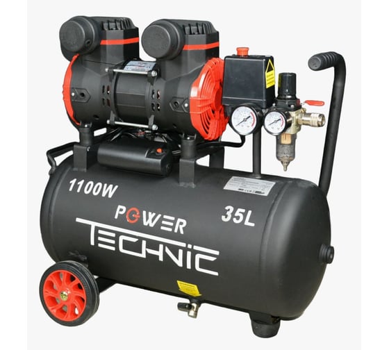 Изображение товара Компрессор POWER TECHNIC безмасляный малошумный с фильтром влагоотделителем ACL240/035