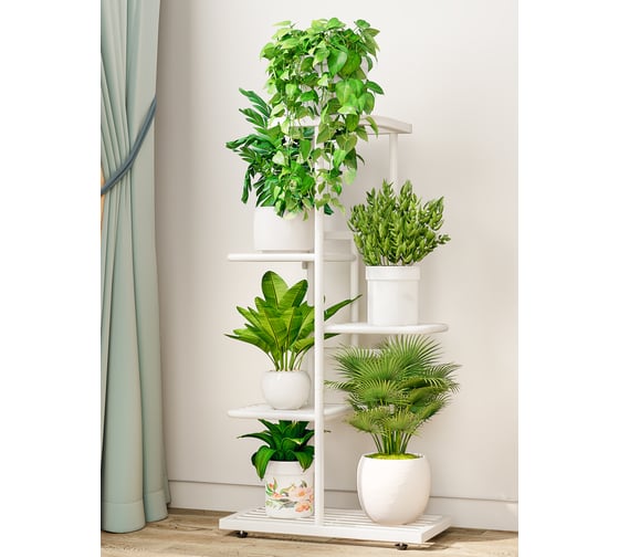 Изображение товара Напольная подставка для цветов 6 мест 41х22х96 см белая GARDEN SHOW 266381