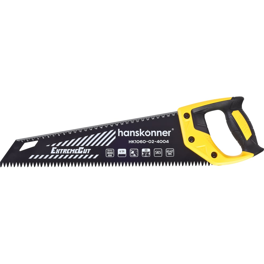 Изображение товара Ножовка по дереву Hanskonner, 400мм, 4 TPI, SK5, 3D зуб, тефлон, быстрый рез, HK1060-02-4004