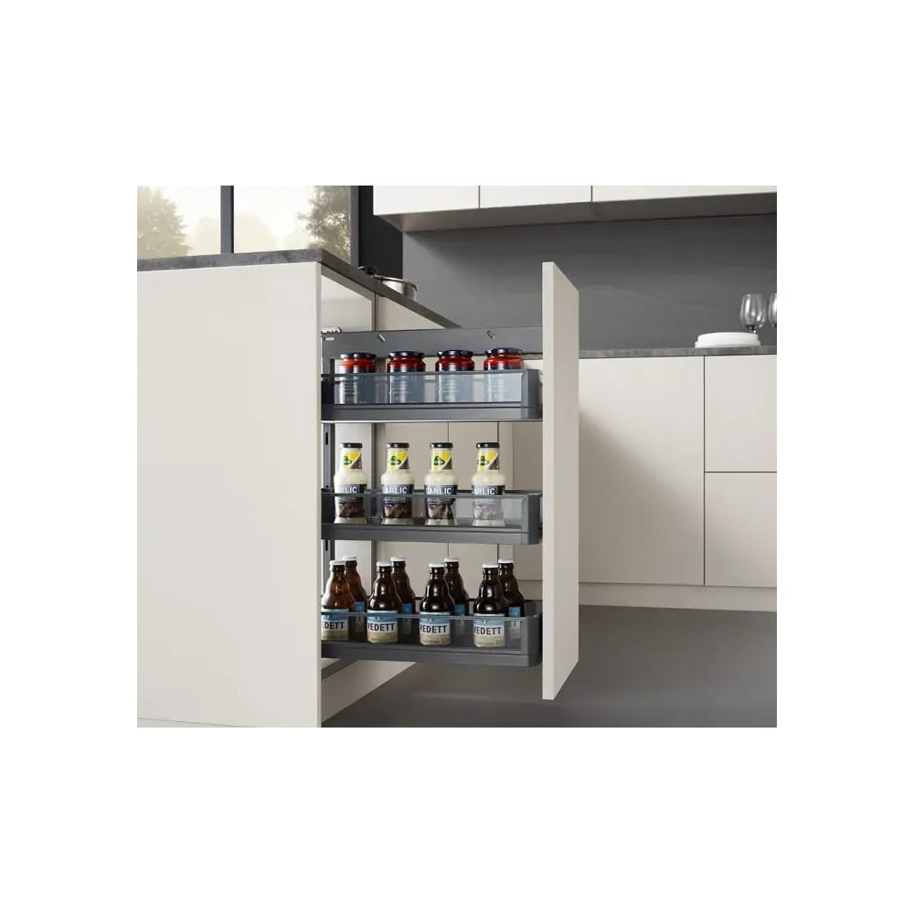 Изображение товара Бутылочница с боковым креплением Mebax Premium Line, выдвижной фасад, 350 мм, серый, правая 54343500 00-00003515