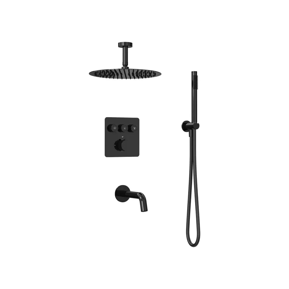 Изображение товара Душевая система скрытого монтажа Milleau для ванны и душа Tissage на 3 потока (комплект с монтажным блоком), Черный глянец 3SBIT/802-GB