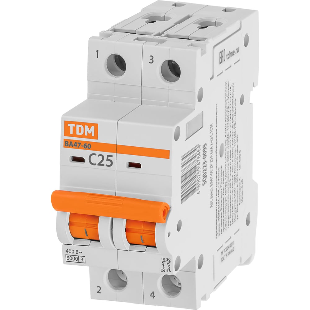 Изображение товара Автоматический выключатель TDM ELECTRIC ВА47-60 25А 6кА