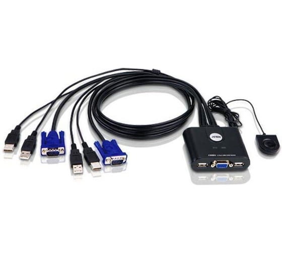 Изображение товара Переключатель KVM ATEN 2-портовый USB, VGA кабельный KVM коммутатор с пультом удаленного переключения порта (2048x1536) CS22U-AT