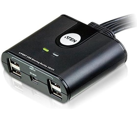 Изображение товара Переключатель KVM ATEN switch, USB, 4 4 устройства/порта/port+клавитаура+мышь, 4 USB A Female/4 встроен. шнура A Male, USB 2.0 US424-AT