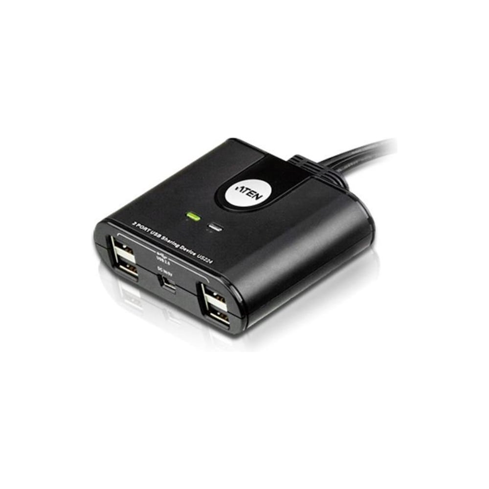 Изображение товара Переключатель KVM ATEN switch, USB, 2 2 устройства/порта/port+клавитаура+мышь, 4 USB A Female/2 встроен. шнура A Male, USB 2.0 US224-AT