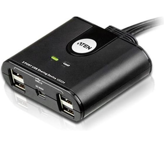 Изображение товара Переключатель KVM ATEN switch, USB, 2 2 устройства/порта/port+клавитаура+мышь, 4 USB A Female/2 встроен. шнура A Male, USB 2.0 US224-AT