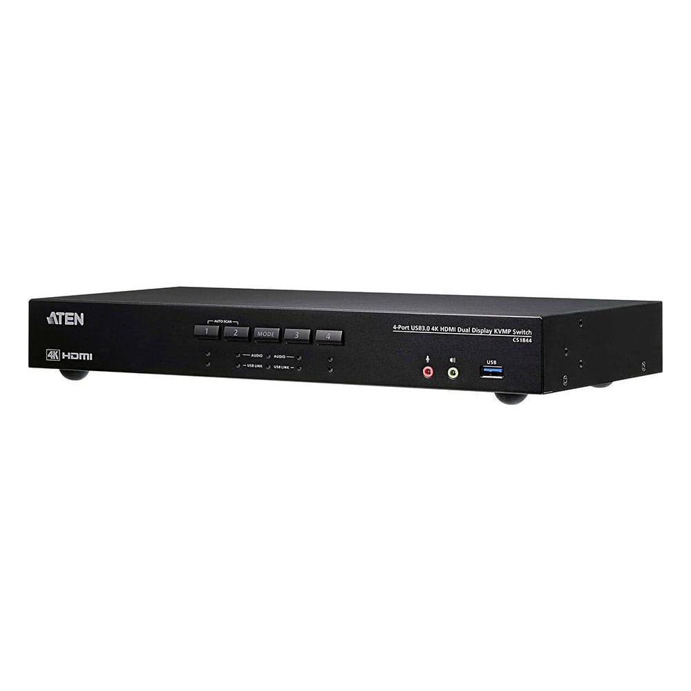 Изображение товара Переключатель KVM ATEN Switch, KVM AUDIO+USB 3.1 Gen1, 1 4 блока/порта/port USB с 2 вых.HDMI, со шнурами HDMI/AUDIO 4шт+USB 2шт, (макс.ра CS1844-AT-G