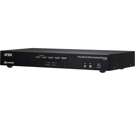 Изображение товара Переключатель KVM ATEN Switch, KVM AUDIO+USB 3.1 Gen1, 1 4 блока/порта/port USB с 2 вых.HDMI, со шнурами HDMI/AUDIO 4шт+USB 2шт, (макс.ра CS1844-AT-G