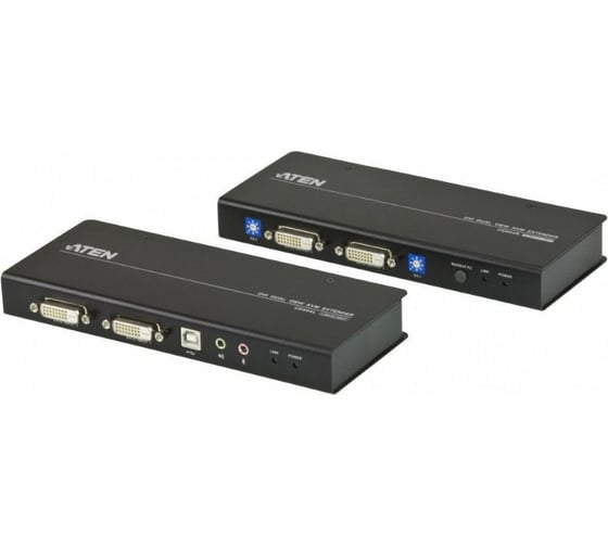 Изображение товара Удлинитель ATEN 2xDVI Single Link+KBD/MOUSE USB+AUDIO+RS232,60 м, 2xUTP Cat5e,2xDVI-D+2xUSB A-тип+2xMINI JACK+DB9,Female,с KVM-шнуром USB D CE604-AT-G