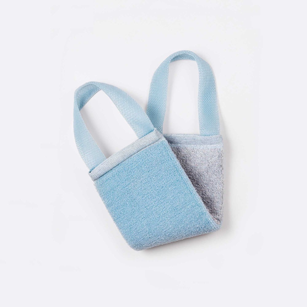 Изображение товара Мочалка VIVAL с ручками двусторонняя из хлопковой и массажной нити, лаванда / сиреневая 47306