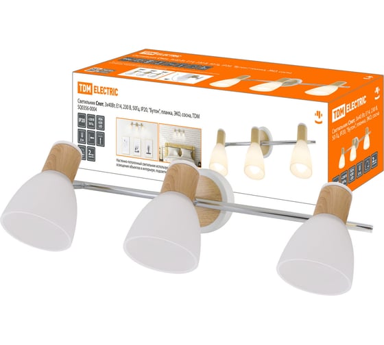 Изображение товара Светильник TDM ELECTRIC спот, 3х40Вт, Е14, 230 В, 50 Гц, IP20, "Бутон", планка, ЭКО, сосна, SQ0356-0004