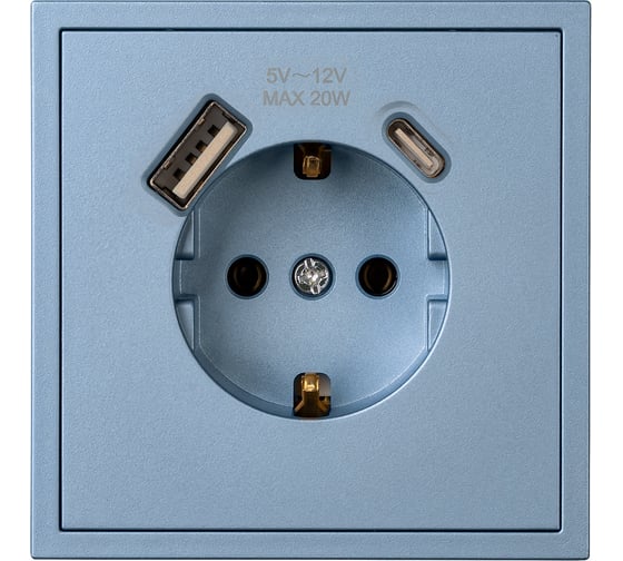 Изображение товара Розетка 1-местная с заземлением Smartbuy USB+Type-C 16А арктическая Капелла SBE-09bl-16-S1-USB