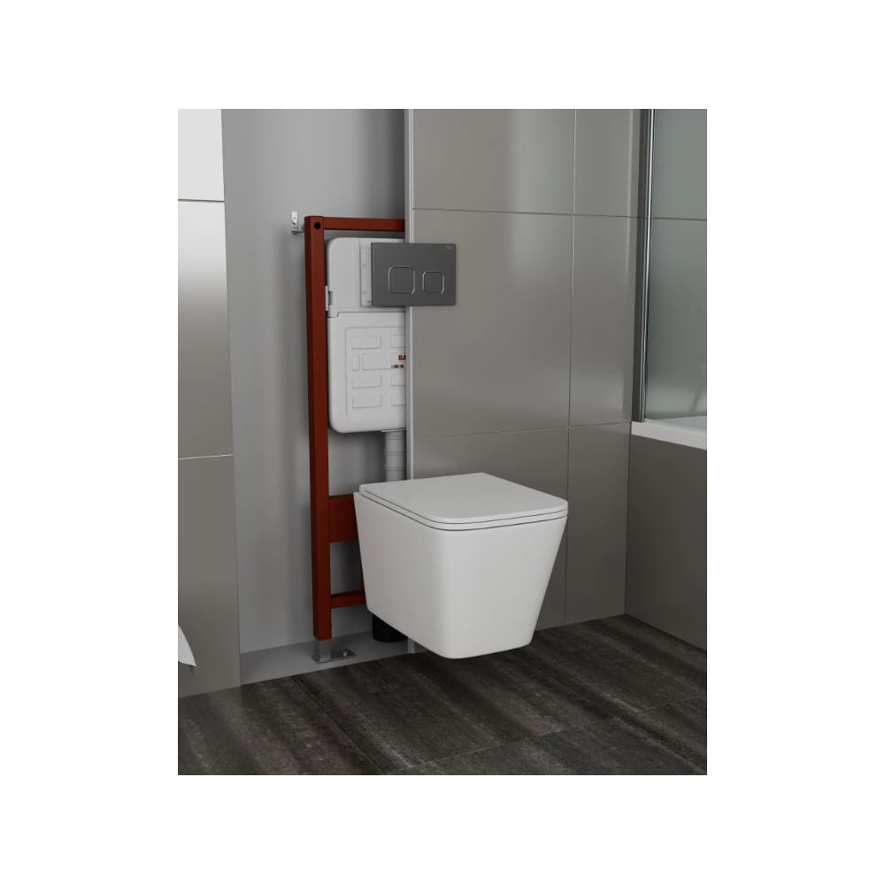 Комплект Bauedge BAU 6 в 1: усиленная инсталляция BAU IDEAL, унитаз подвесной безободковый Bau Stil Hurricane, быстросъемное тонкое сиденье дюропласт микролифт, клавиша Gun Grey,темно-серый металлик/хром E458103-BS0001-HQ-E00121