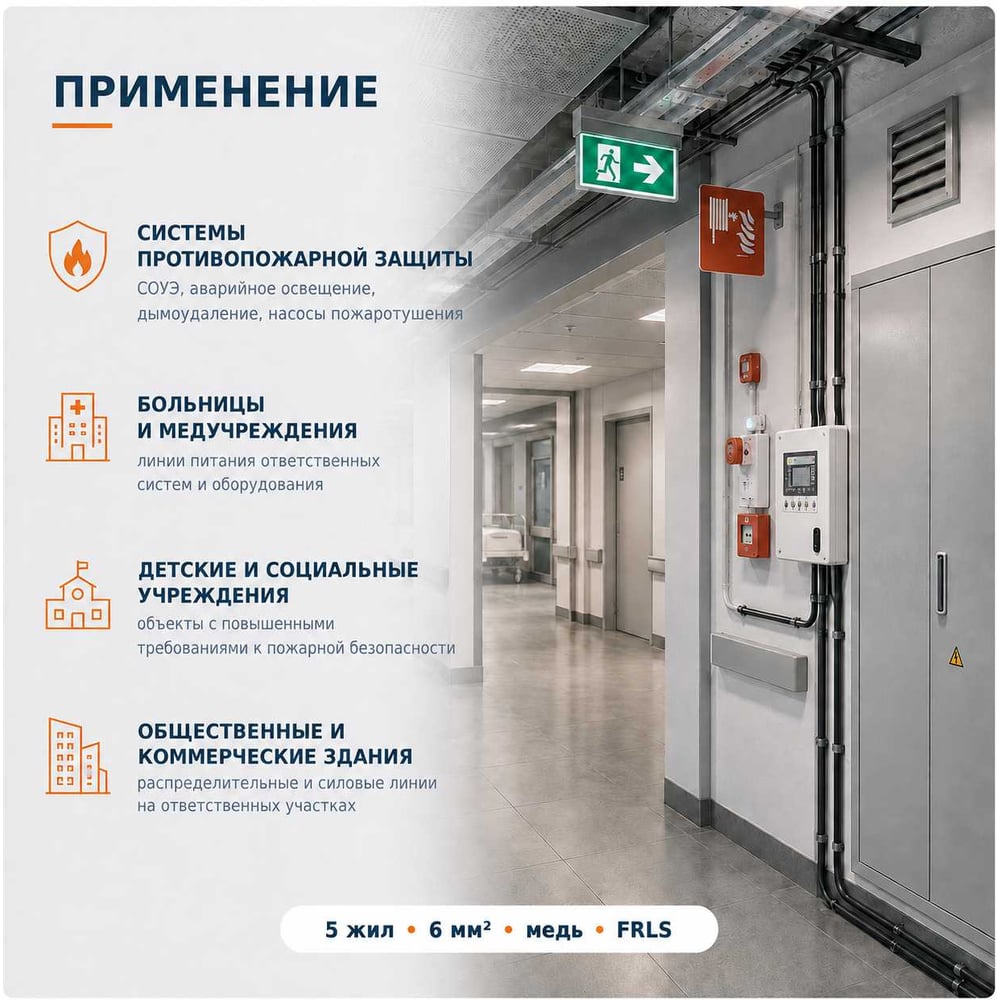Изображение товара Кабель СПЕЦ ВВГнг(А)-FRLS 5x6 мм2, 15 метров Изображение товара Кабель СПЕЦ ВВГнг(А)-FRLS 5x6 мм2, 15 метров