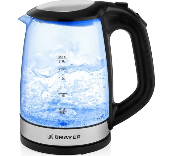 Изображение товара Электрический стеклянный чайник BRAYER 2200 Вт, 2 л, черный BR1040BK