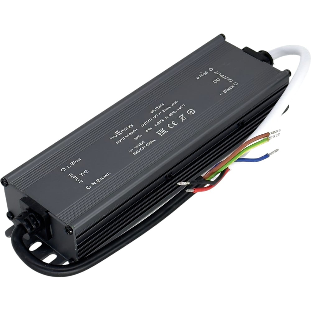 Изображение товара Блок питания для светодиодной ленты truEnergy 12V 100W IP68 алюминий 190x55x30мм 17309