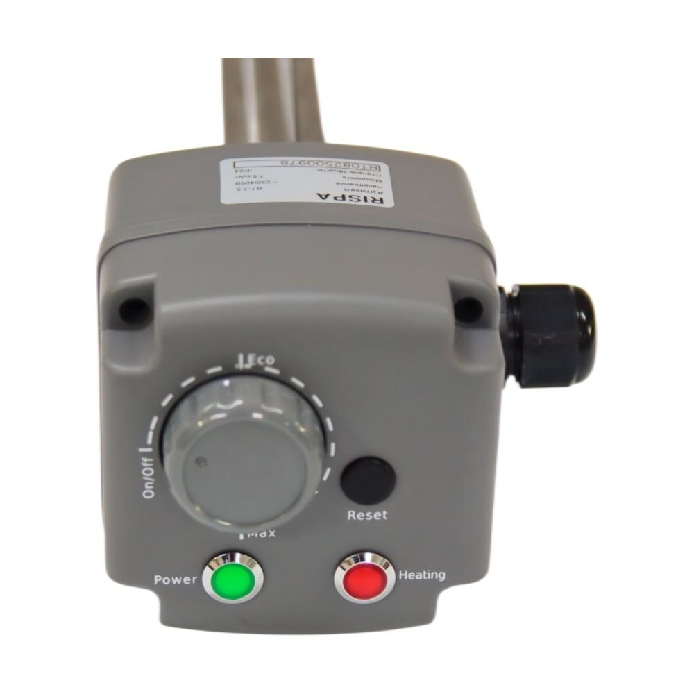 Изображение товара ЭлектроТЭН (нерж.) с терморегулятором RISPA 7.5кВт (220/380В) (подкл-Ф1 1/2/Lмонтаж=570мм)к.10 RT-7.5