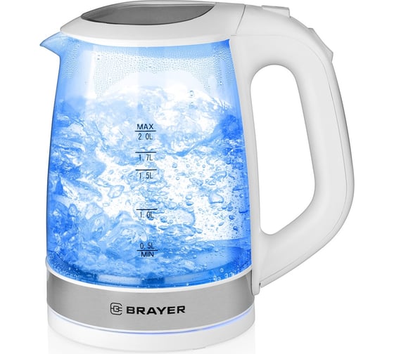 Изображение товара Электрический стеклянный чайник BRAYER 2200 Вт, 2 л, белый BR1040WH