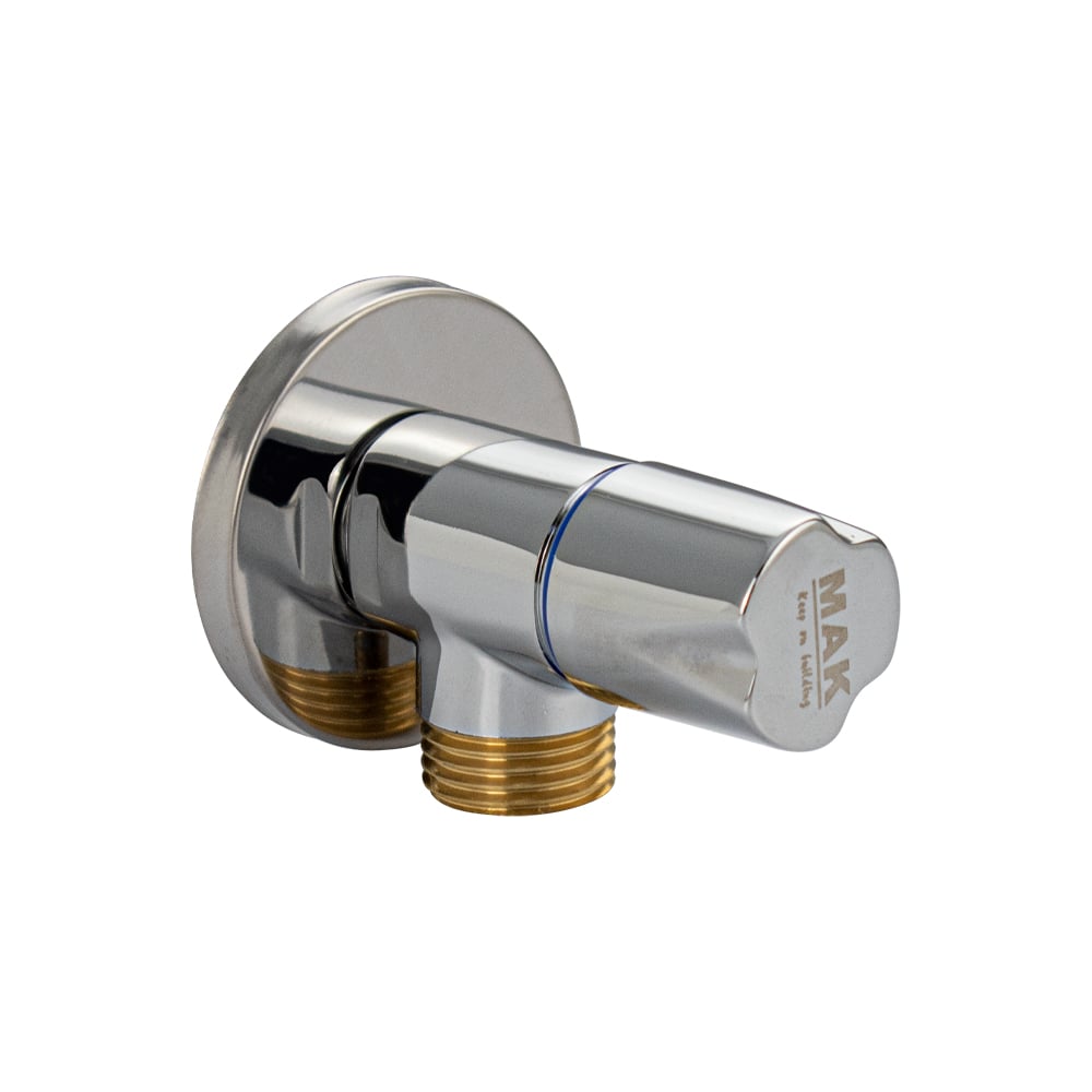 Изображение товара Кран металлокерамика Санакс МАК угловой 1/2х1/2 круглая ручка, с декоративной чашкой, латунный, в блистере, цвет хром 1391