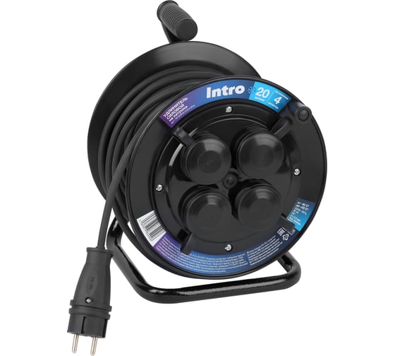 Изображение товара Удлинитель силовой Intro RP420KG-2x2, 5-IP44 уличный на пластиковой катушке без заземления 4 розетки 20м КГ 2х2, 5мм2 Б0072042