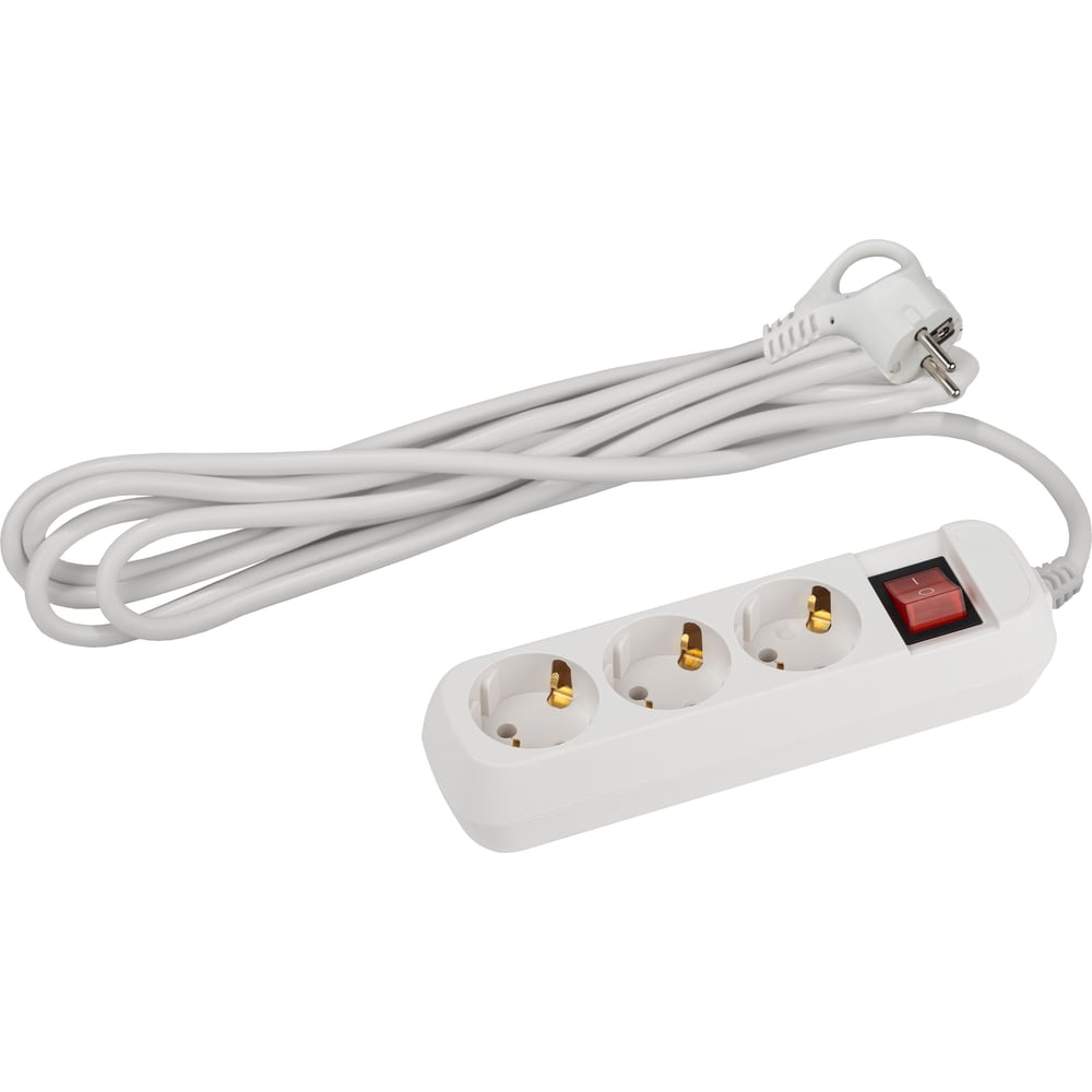 Изображение товара Удлинитель электрический Intro UES16330-W с заземлением с выключателем 3 розетки 3м ПВС 3x1мм2 16А Б0060266