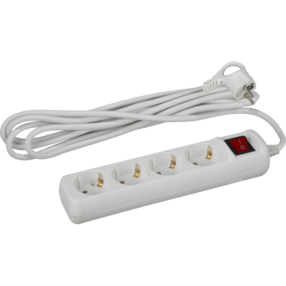 Изображение товара Удлинитель электрический Intro UES450-W с заземлением с выключателем 4 розетки 5м ПВС 3x0, 75мм2 10А белый Б0060252