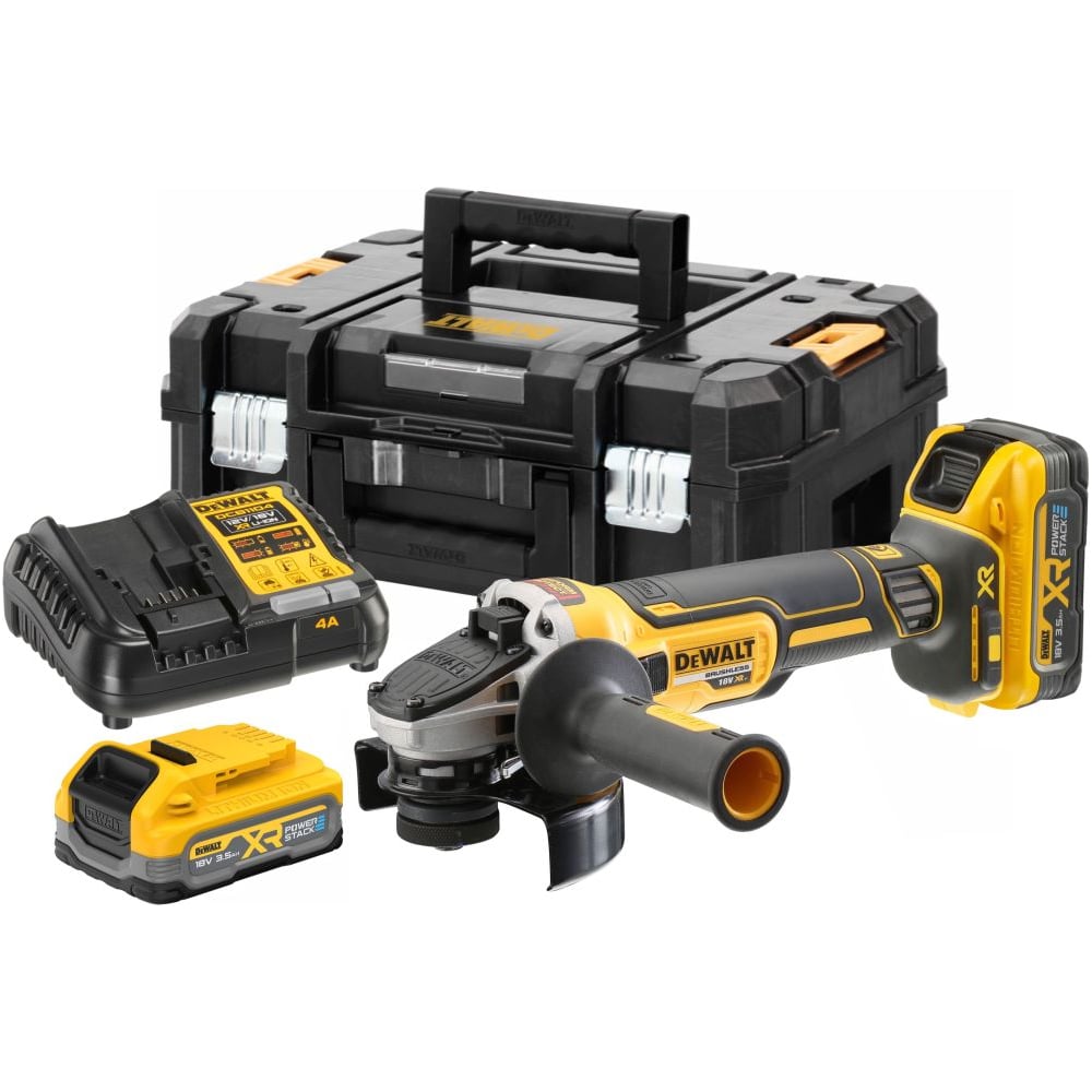 Изображение товара Аккумуляторная угловая шлифмашина Dewalt DCG405S2T, 18 В, 125 мм, 9000 об/мин, с 2 АКБ 3.5 Ач и ЗУ, в кейсе TSTAK DCG405S2T-QW