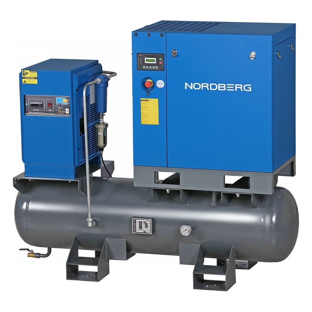 Изображение товара Компрессор винтовой NORDBERG 7,5 кВт, 10 бар, 900 л/мин, ресивер 260 л, осушитель NCC10RD