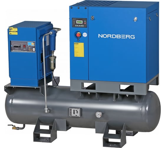 Изображение товара Компрессор винтовой NORDBERG 7,5 кВт, 10 бар, 900 л/мин, ресивер 260 л, осушитель NCC10RD