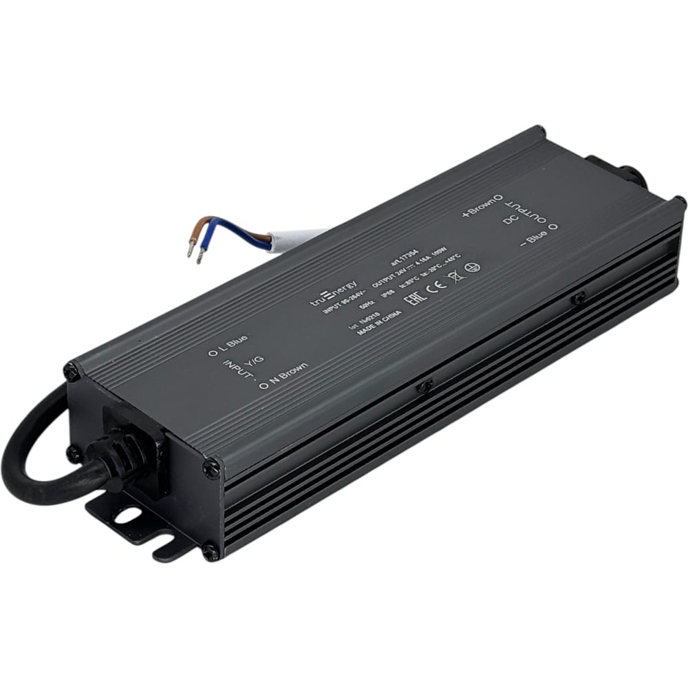 Изображение товара Блок питания для светодиодной ленты truEnergy 24V 100W IP68 алюминий 190x55x30мм 17363