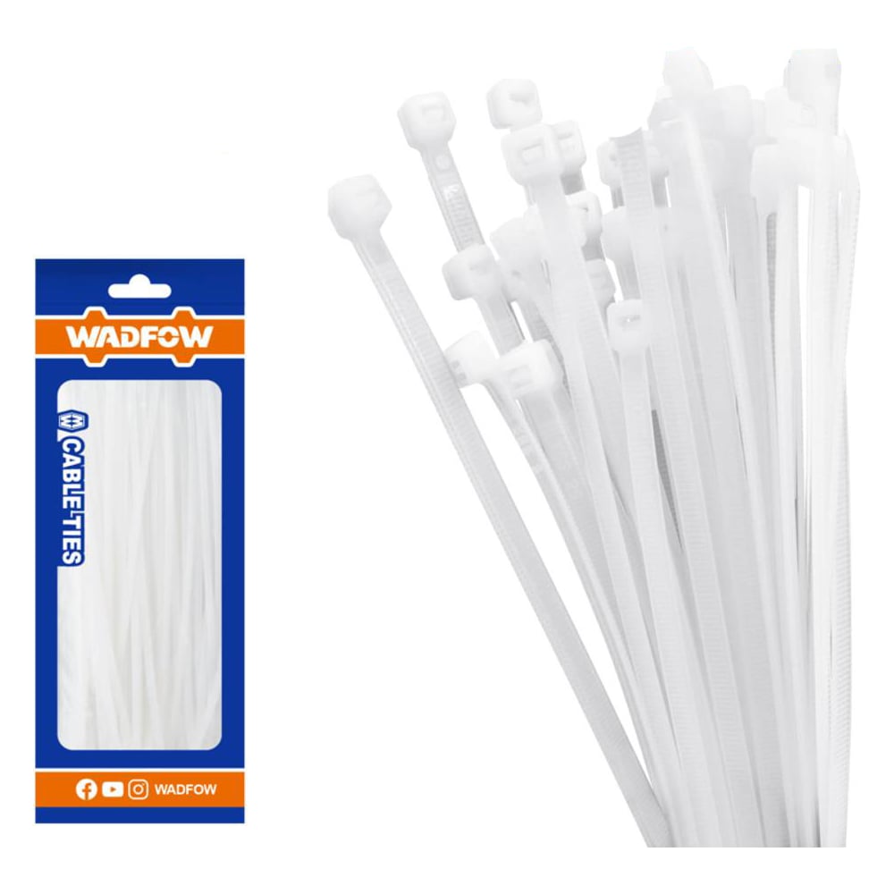 Изображение товара Кабельные стяжки WADFOW белые 3.6х200 мм упаковка 100 шт
