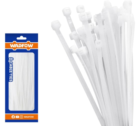 Изображение товара Кабельные стяжки WADFOW белые 3.6х200 мм 100 шт 45/180 WTE320036