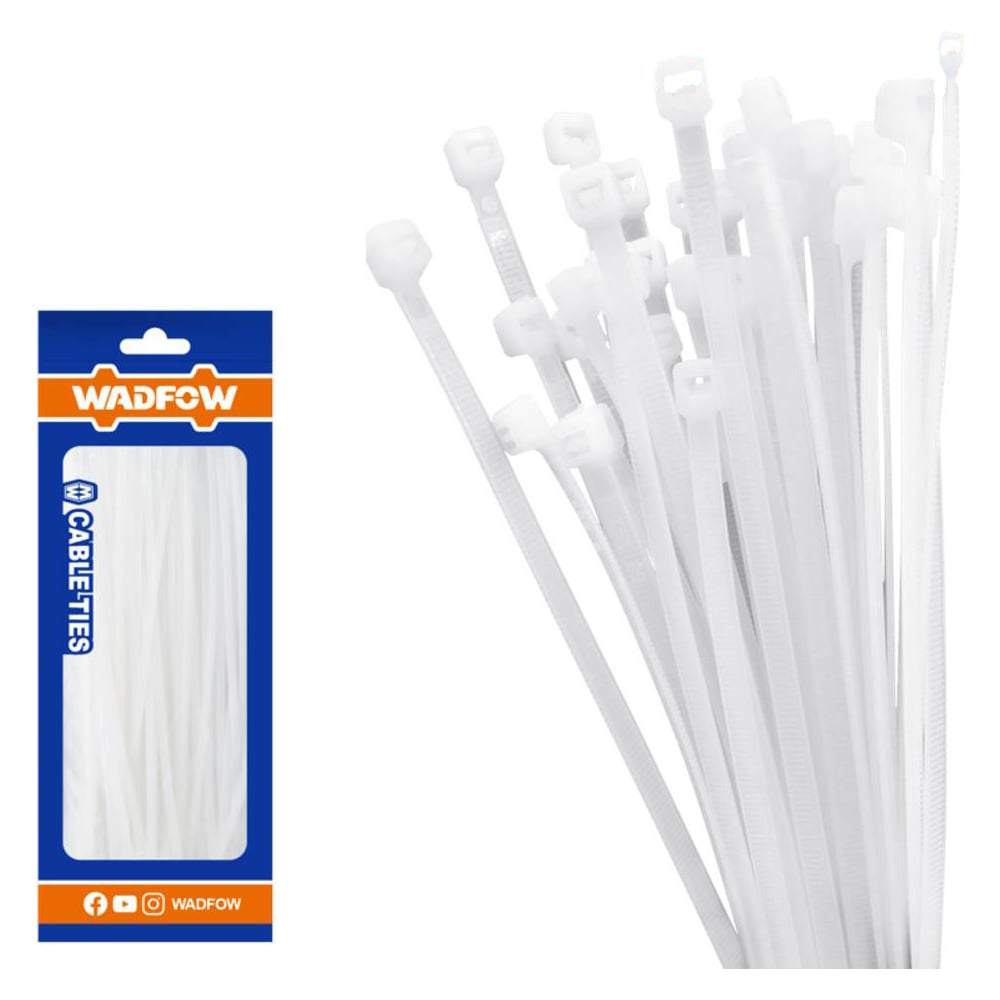 Изображение товара Кабельные стяжки WADFOW белые 7.6х450 мм 100 шт 20/40 WTE345076
