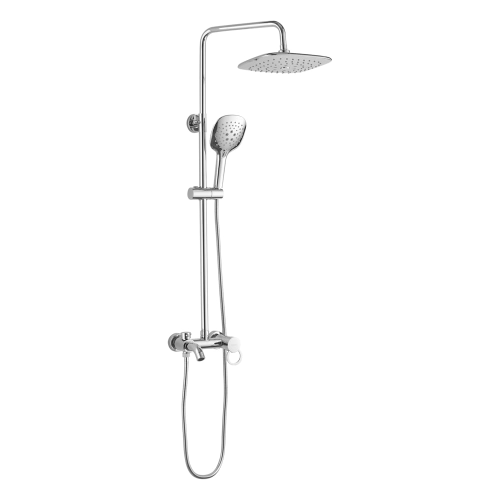 Изображение товара Смеситель + стойка душевая тропический душ Brimix с двумя ХРОМИРОВАННЫМИ квадратными лейками, латунный корпус, цвет ХРОМ 3074