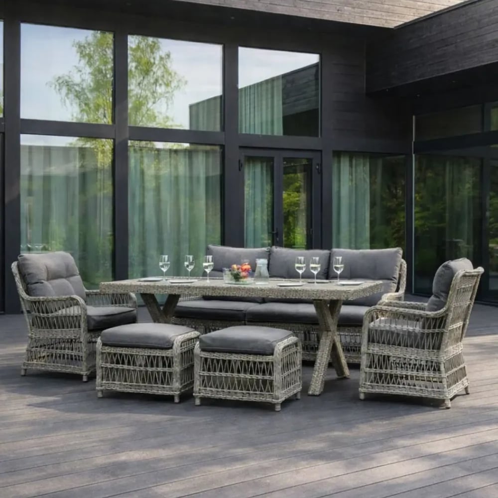 Изображение товара Стул/диван/обеденный стол ROYAL FAMILY Albert: комплект из ротанга для сада с подушками