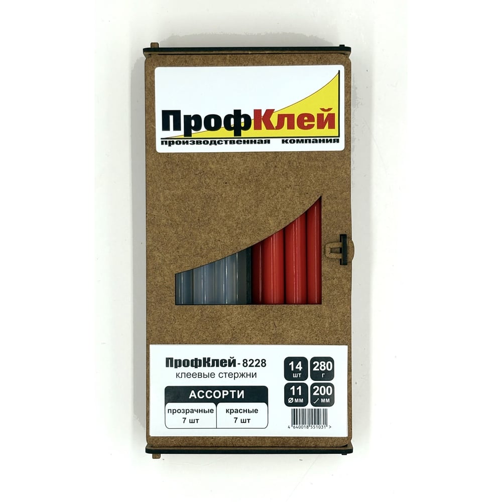 Изображение товара Клеевые стержни ПрофКлей 8228 ассорти (прозрачные + красные), 11х200 мм, 14 шт, 280 г RU.8228.TR