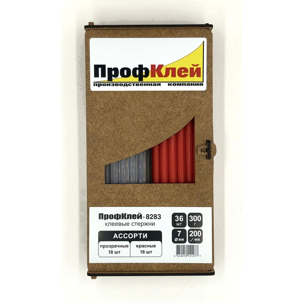 Изображение товара Клеевые стержни ПрофКлей 8283 ассорти (прозрачные + красные), 7х200 мм, 36 шт, 300 г RU.8283.TR