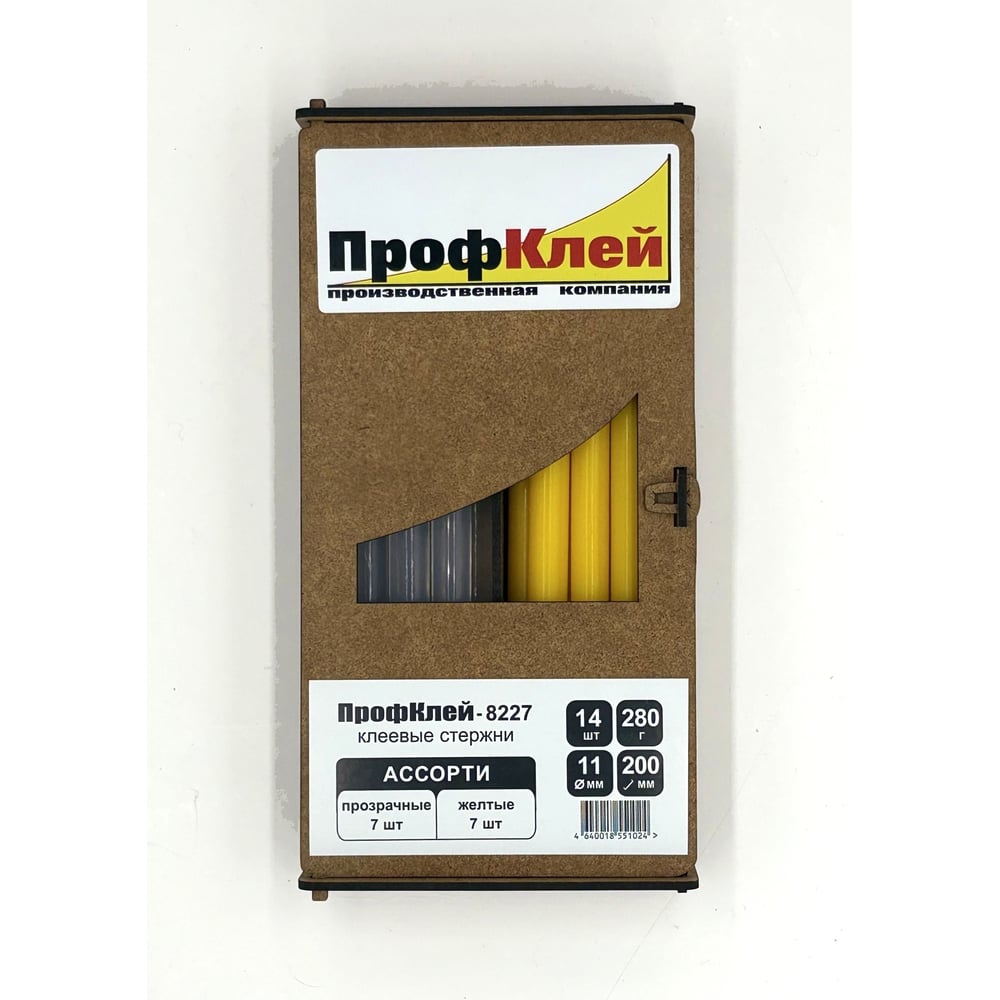 Изображение товара Клеевые стержни ПрофКлей 8227 ассорти (прозрачные - желтые), 11х200 мм, 14 шт, 280 г RU.8227.TY